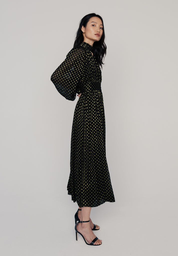 Marianne Gold Spot Midi Dress in Black | Dresses | LilyandLionel Lily and Lionel Marianne Gold Spot Midi Dress in Black | Dresses | LilyandLionel Lily and Lionel