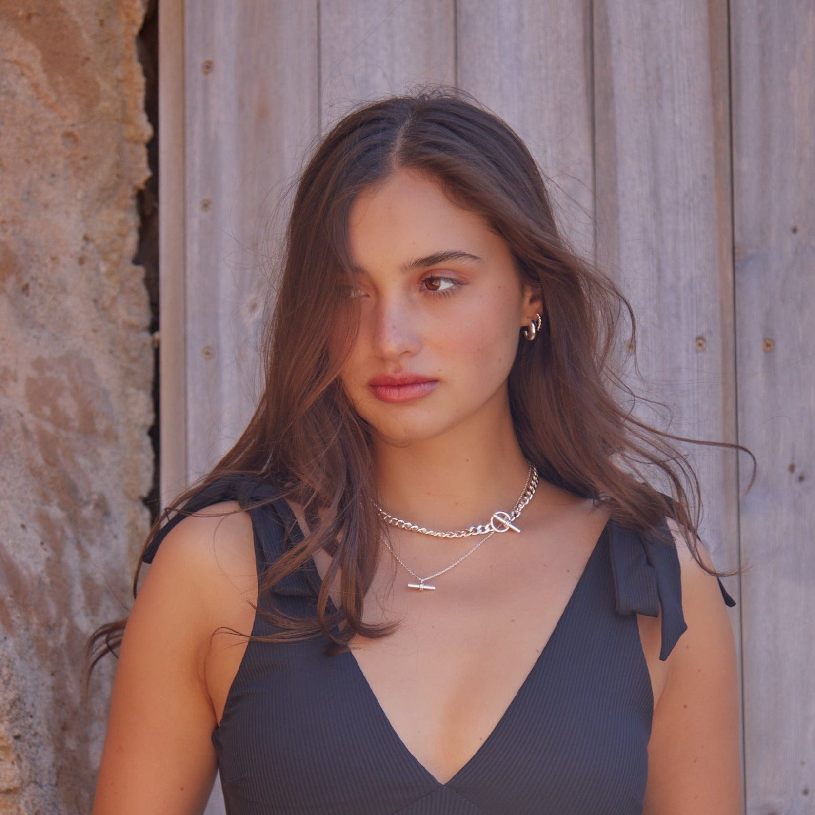 LUXE Flat Curb T-Bar Necklace - Silver