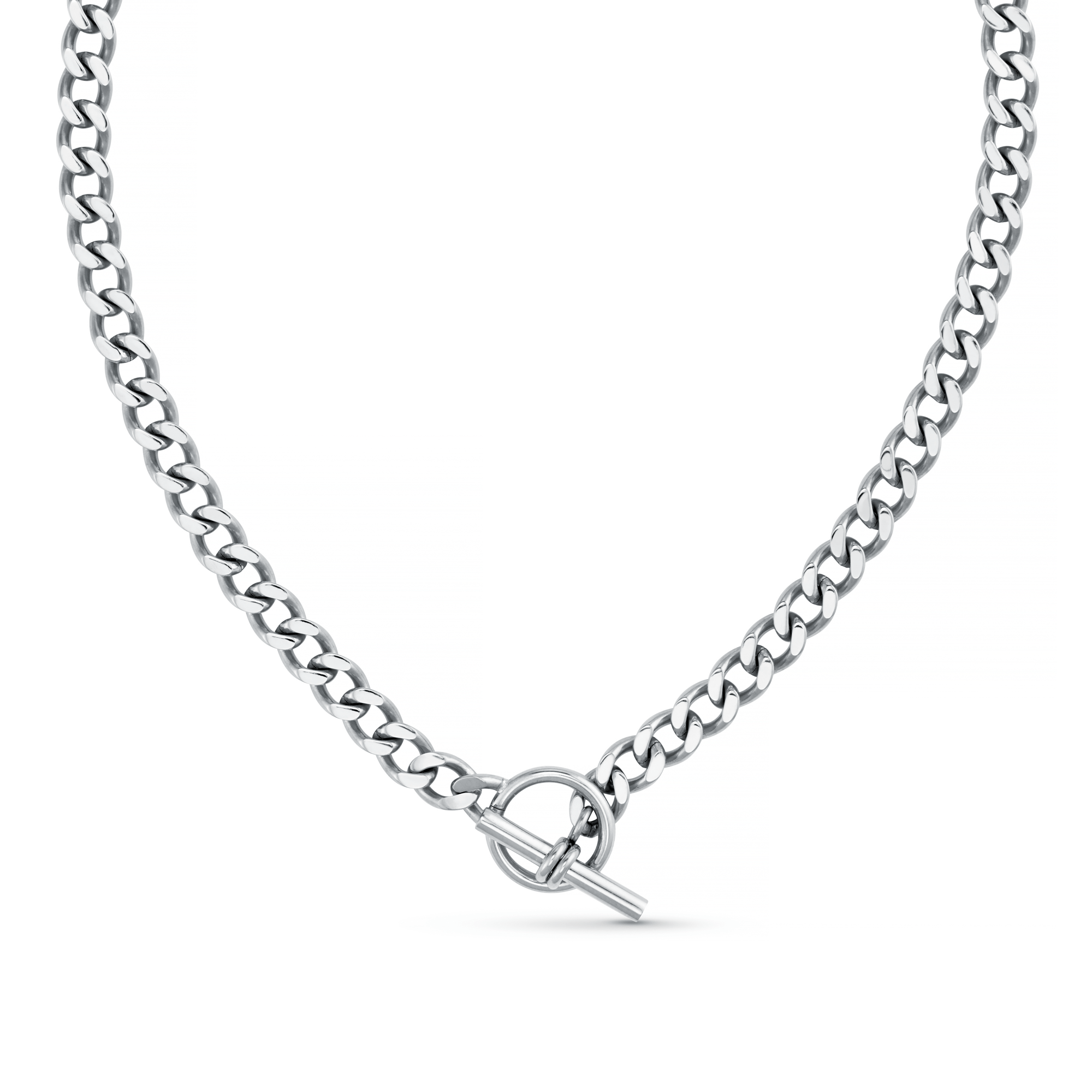 LUXE Flat Curb T-Bar Necklace - Silver