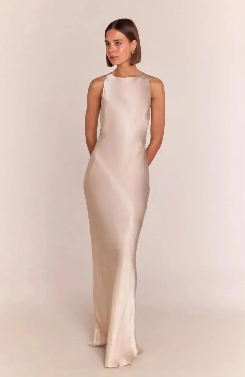 Paris Dress in Champagne Viscose Satin