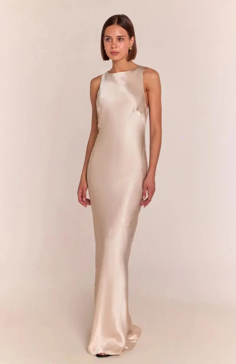 Paris Dress in Champagne Viscose Satin