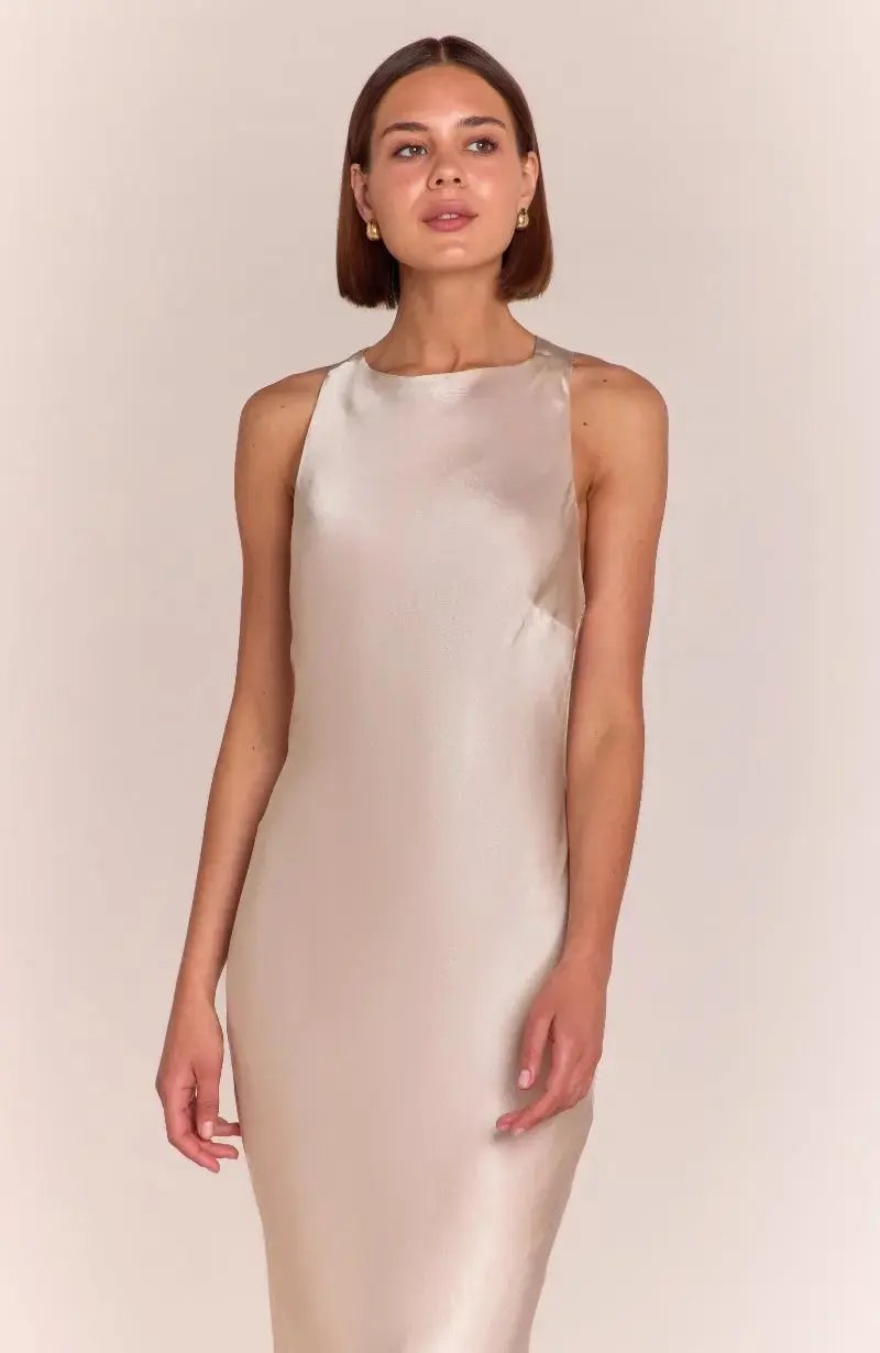 Paris Dress in Champagne Viscose Satin