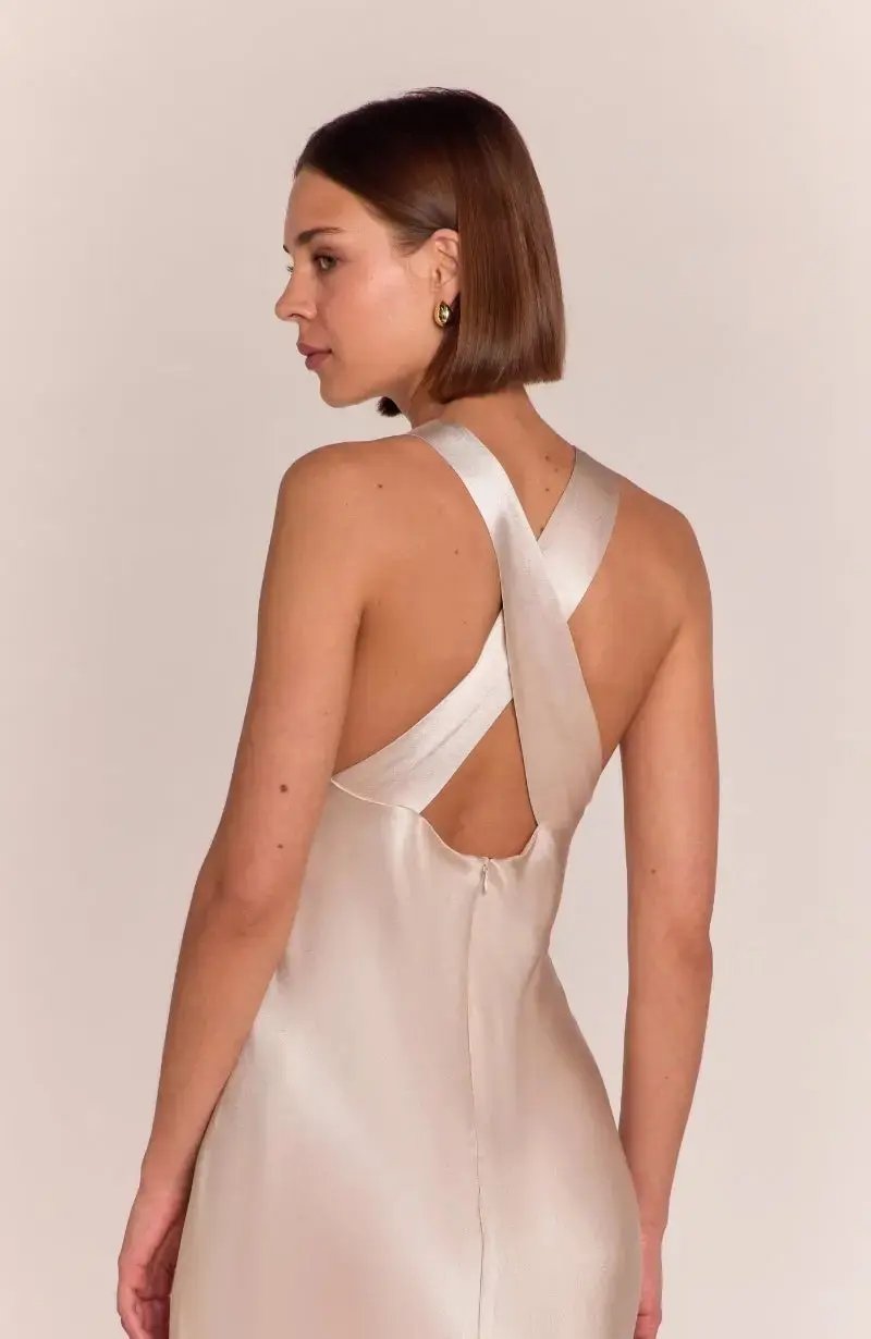 Paris Dress in Champagne Viscose Satin