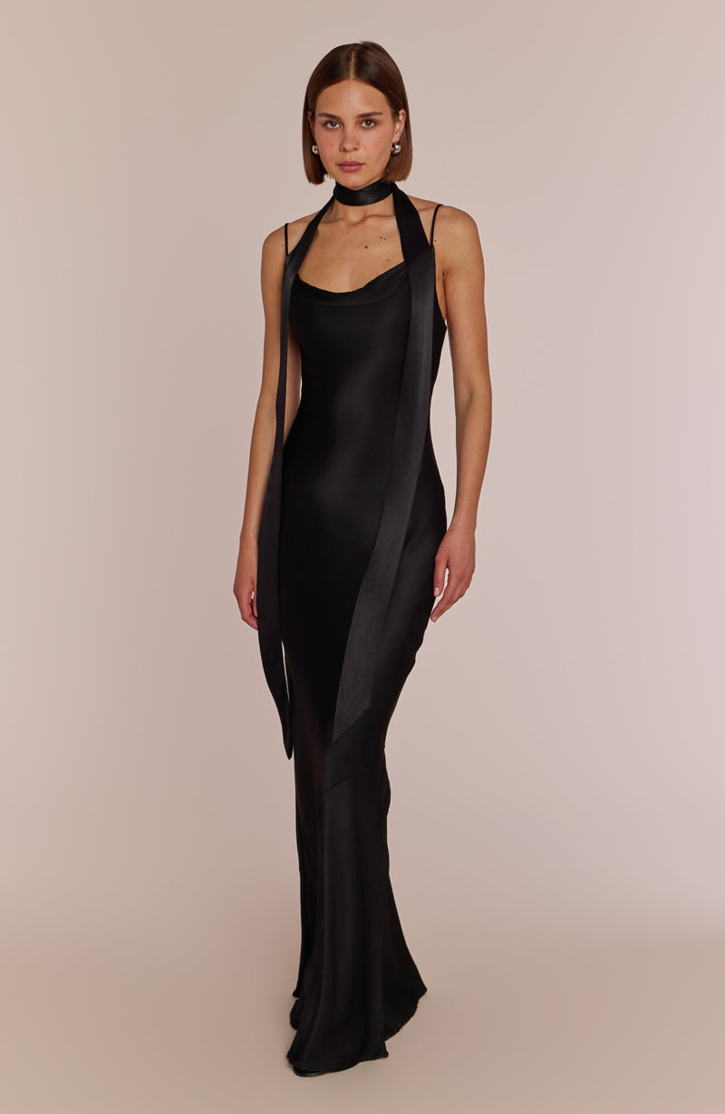 Pollenca Dress in Black Viscose Satin