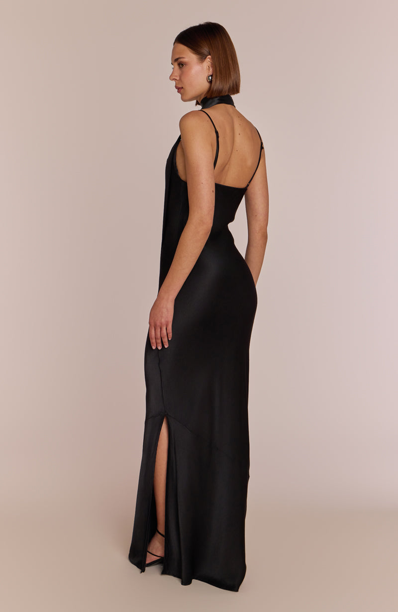 Pollenca Dress in Black Viscose Satin