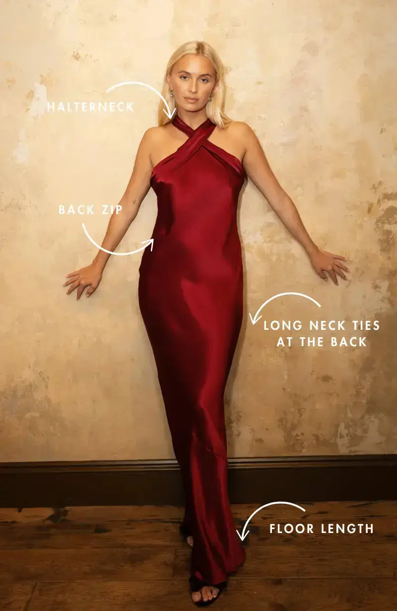 Roma Dress in Chianti Satin — Halterneck Maxi Bridesmaid Dress