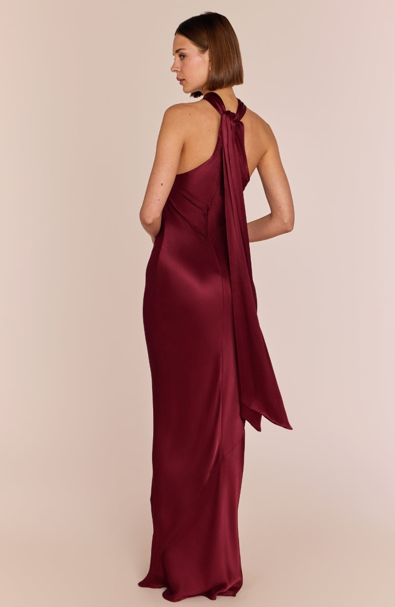 Roma Dress in Chianti Satin — Halterneck Maxi Bridesmaid Dress