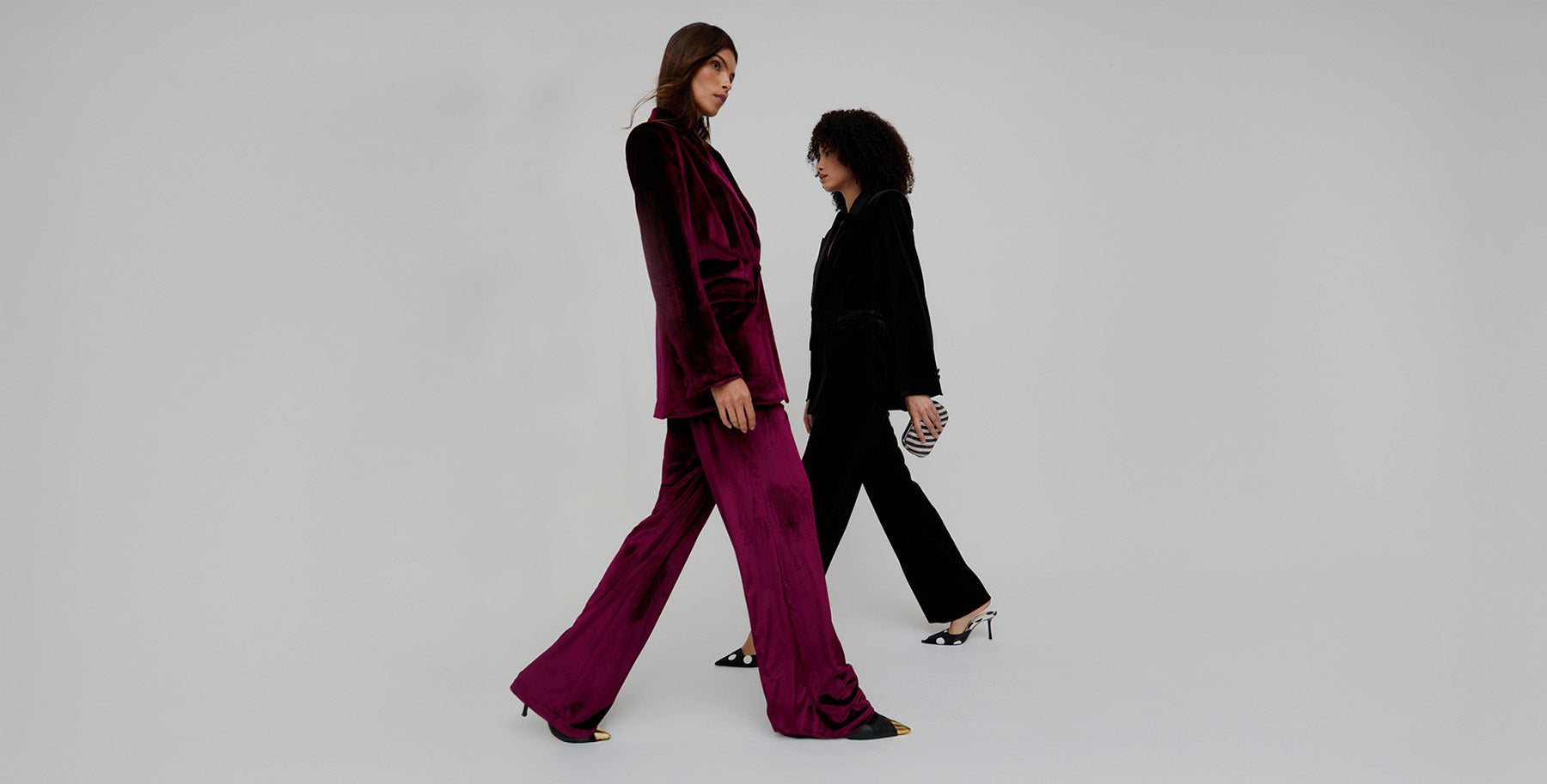 Valerie Velvet Suit in Burgundy & Valerie Velvet Suit in Black