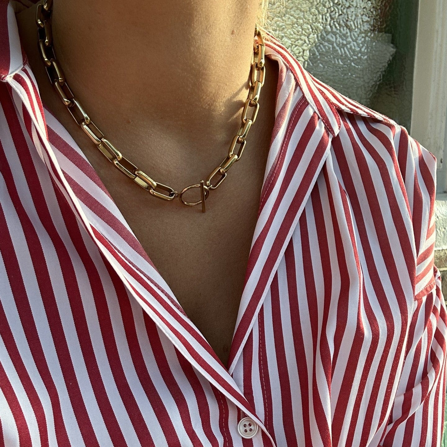 LUXE Rectangle Link T-Bar Necklace - Gold