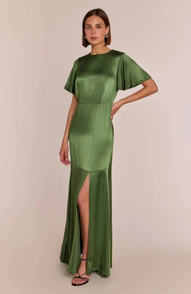 Sienna Dress in Olive Viscose Satin