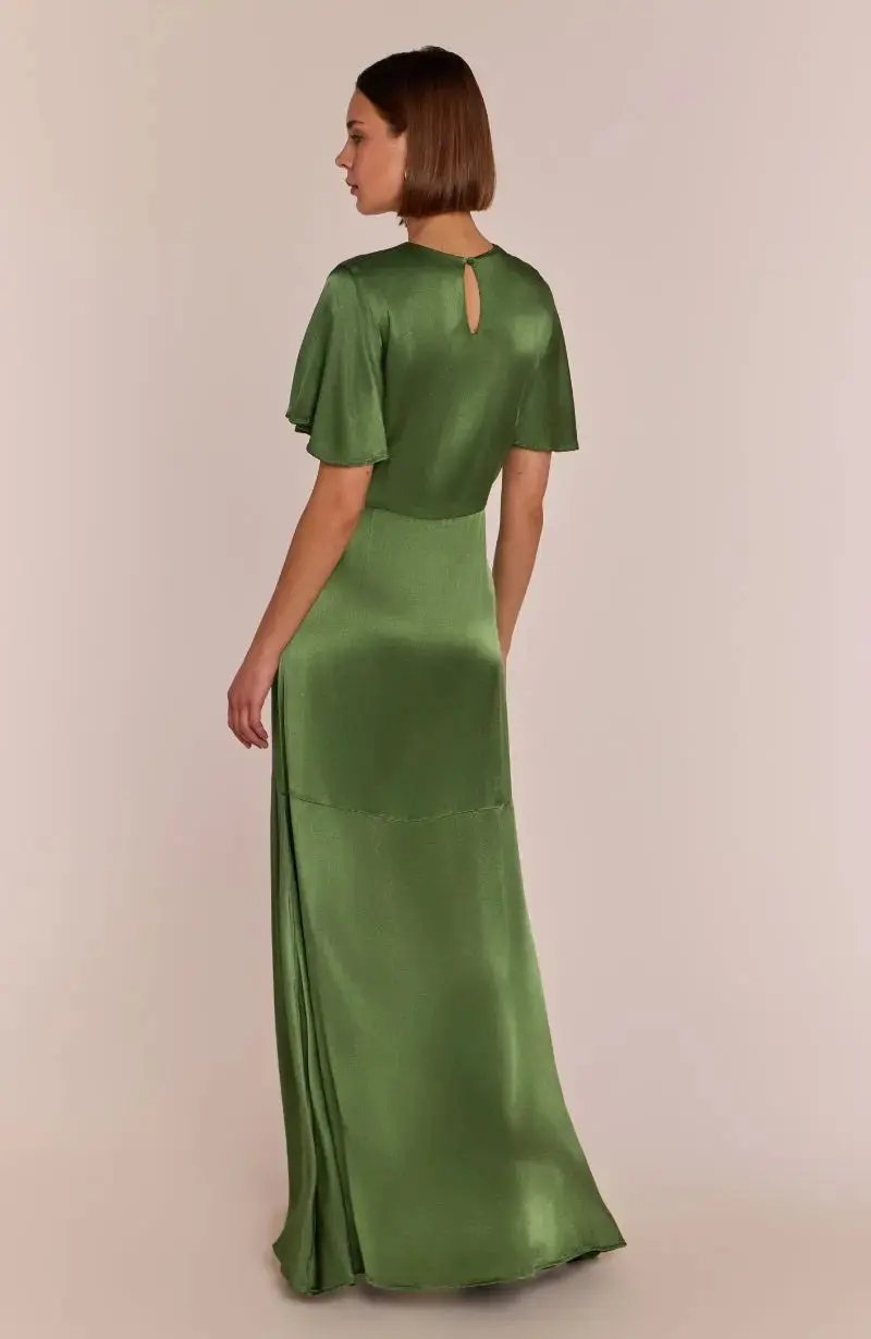Sienna Dress in Olive Viscose Satin