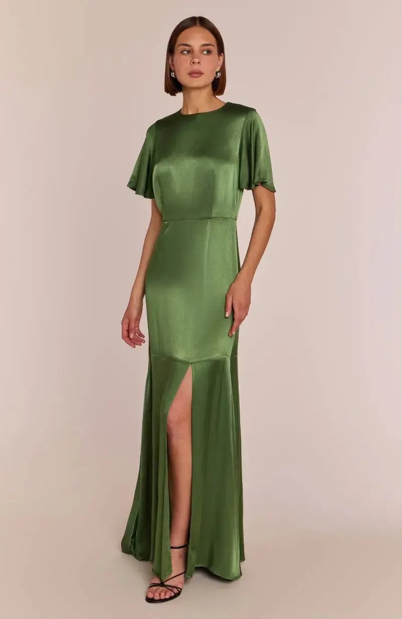 Sienna Dress in Olive Viscose Satin