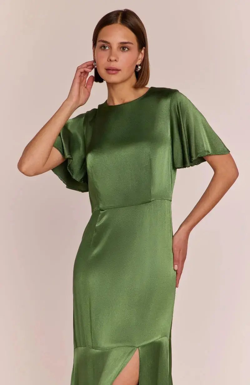 Sienna Dress in Olive Viscose Satin