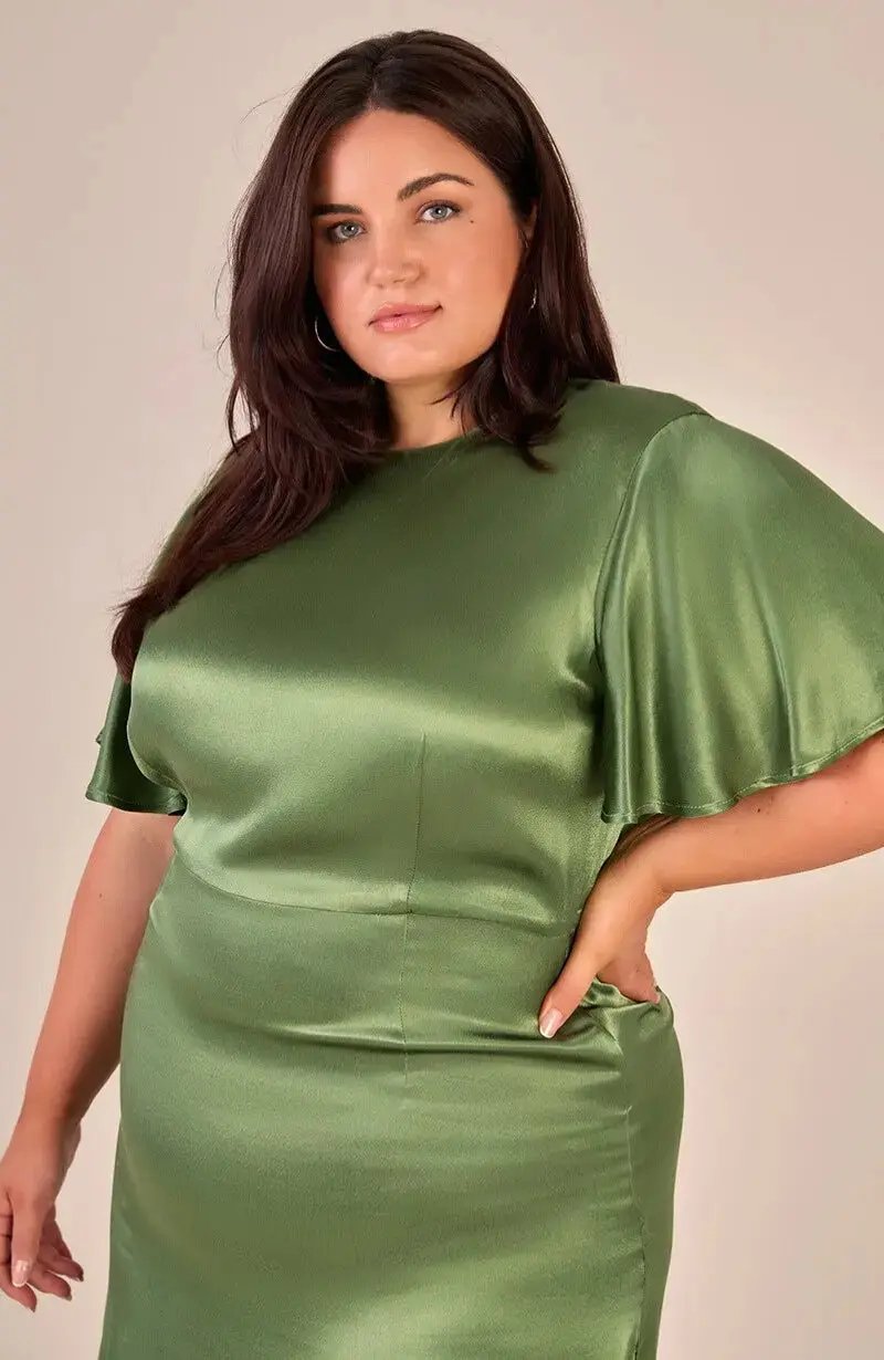 Sienna Dress in Olive Viscose Satin