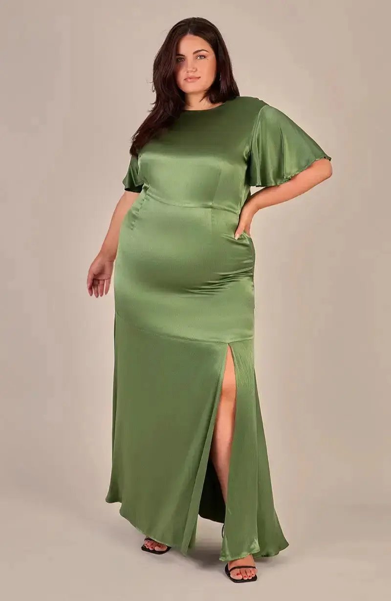 Sienna Dress in Olive Viscose Satin