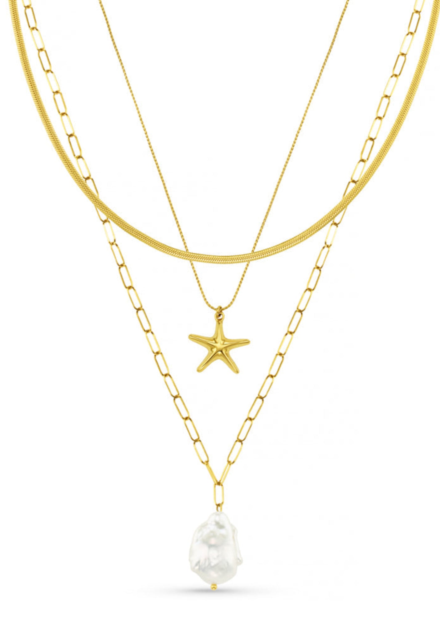 LUXE Starfish & Pearl Layered Necklace Set