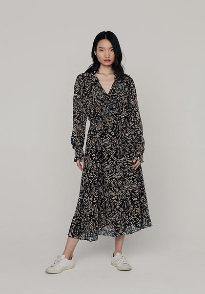 Margot Hidden Zebra Midi Dress in Black