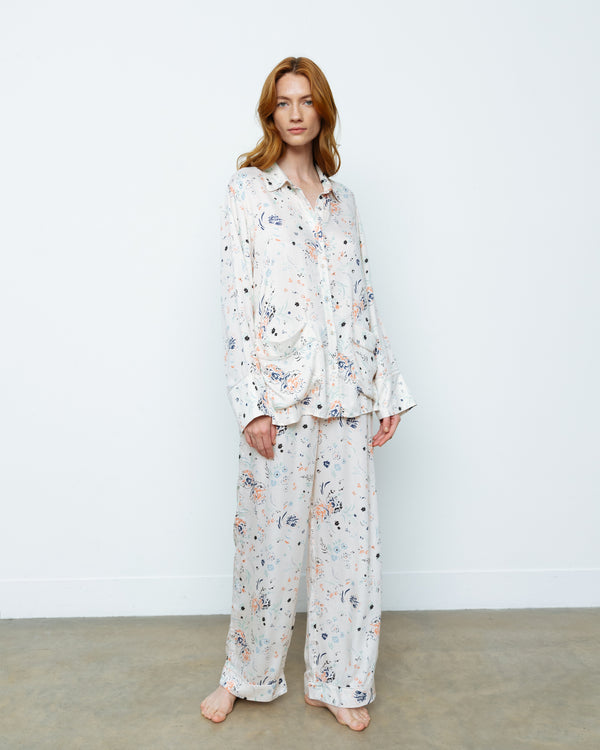 Evie Pyjama Shirt & Trouser Set Garden Floral Ivory
