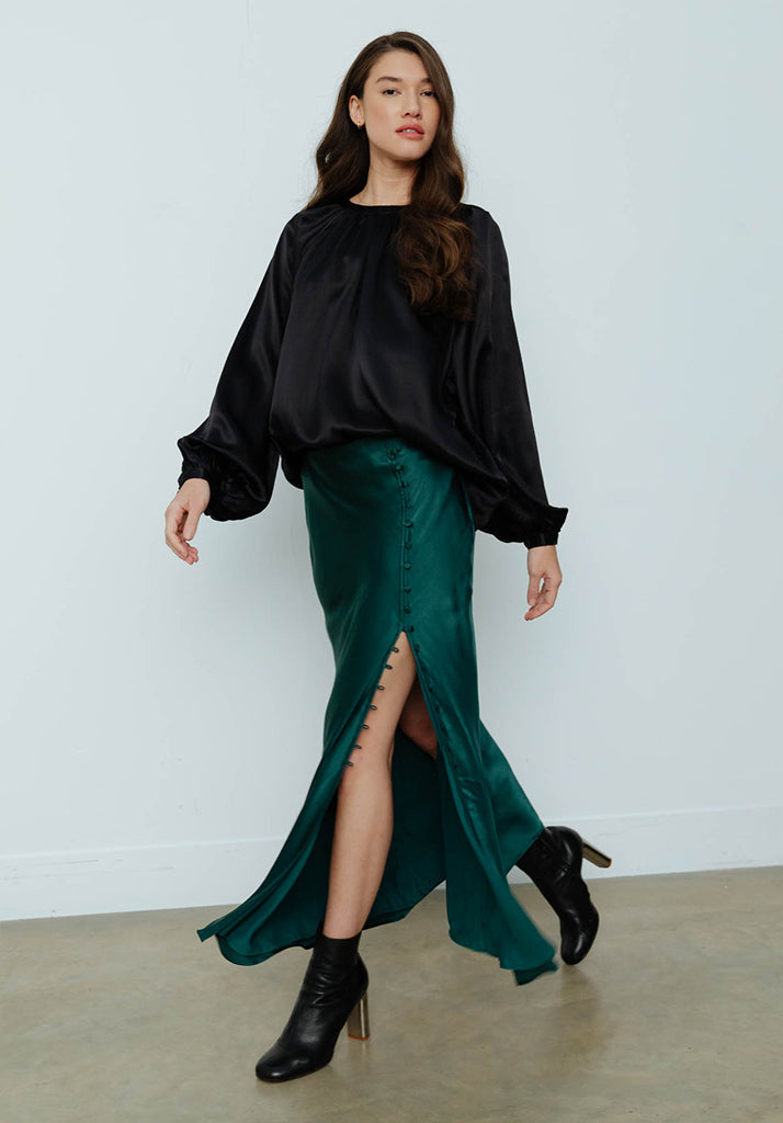 Mia Skirt Silk Satin Emerald Green