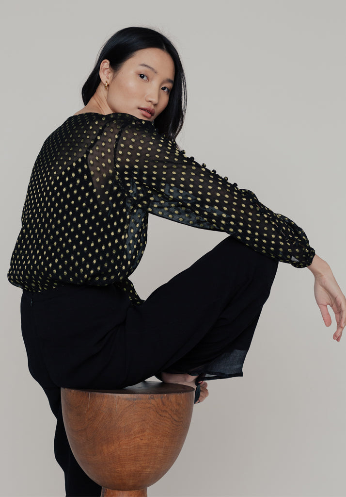 Livia Gold Spot Blouse in Black