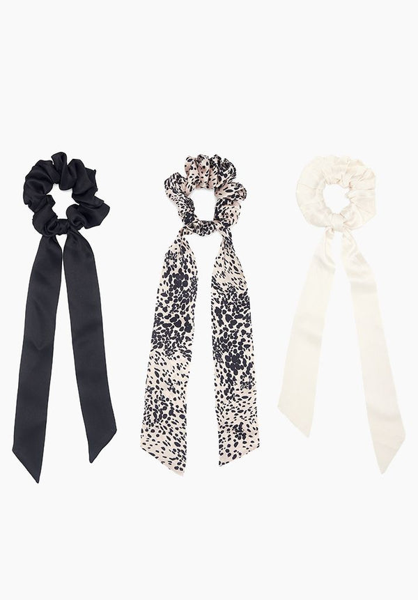 Painted Leopard, Chalk & Noir Silk Hair Tie Set of 3